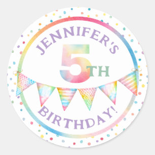 Pastel Confetti 5th Birthday Favour Sticker