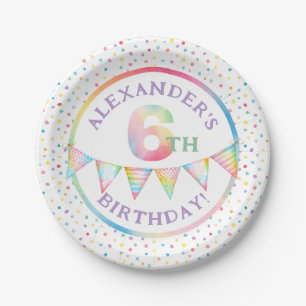 Pastel Confetti 6th Birthday Party Plates