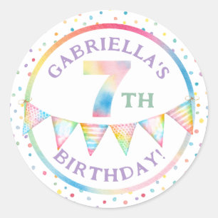 Pastel Confetti 7th Birthday Favour Sticker