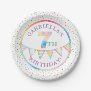Pastel Confetti 7th Birthday Party Plates