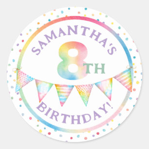 Pastel Confetti 8th Birthday Favour Sticker