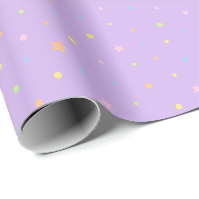 Pastel Confetti Birthday Pattern on Purple Wrapping Paper (Roll Corner)