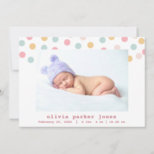 Pastel Confetti Dots Photo Collage Girl Birth Announcement
