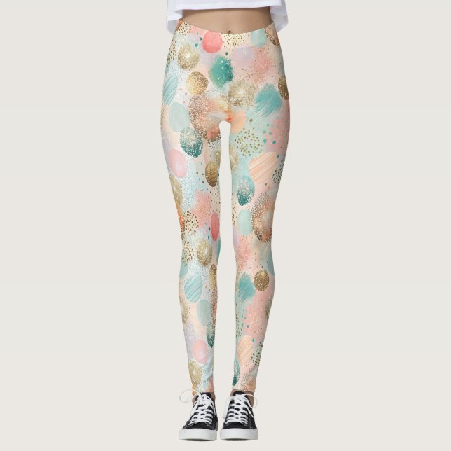 Pastel Confetti Glitter Abstract Pattern Leggings (Front)