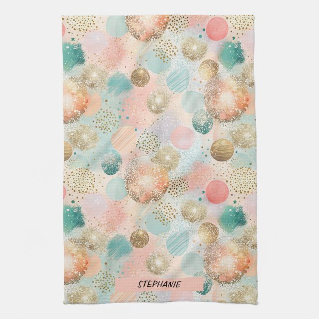 Pastel Confetti Glitter Abstract Pattern Tea Towel (Vertical)