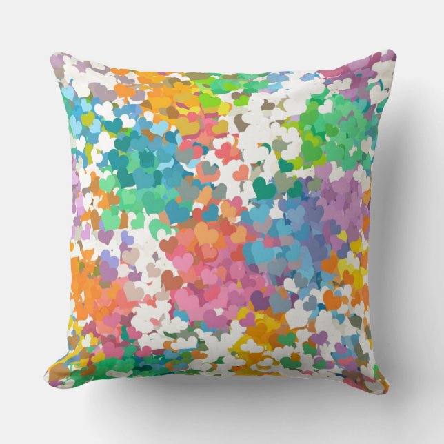 Pastel Confetti Hearts Cushion (Front)