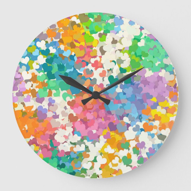 Pastel Confetti Hearts Large Clock (Front)
