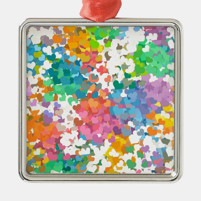 Pastel Confetti Hearts Metal Tree Decoration (Front)