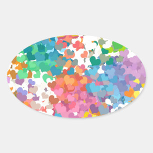 Pastel Confetti Hearts Oval Sticker