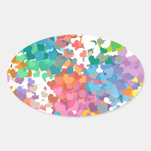 Pastel Confetti Hearts Oval Sticker (Front)