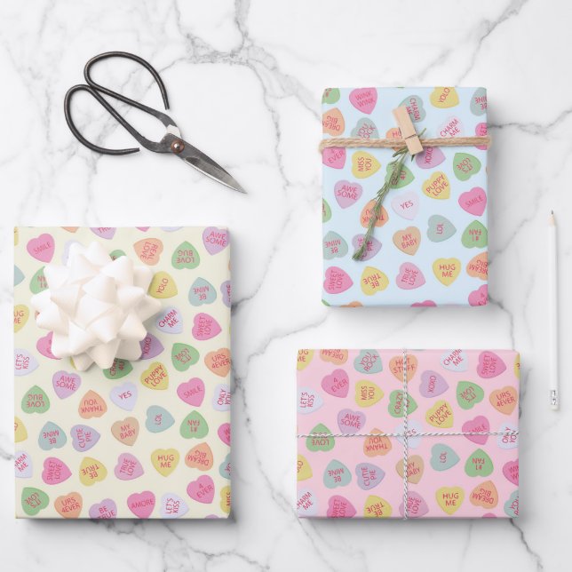 Pastel Conversation Candy Hearts Gift Wrap  (Front)