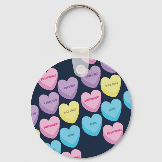 Pastel Conversation Hearts Key Ring (Front)