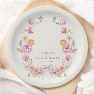 pastel coquette Floral Wreath Baby Shower  Paper Plate