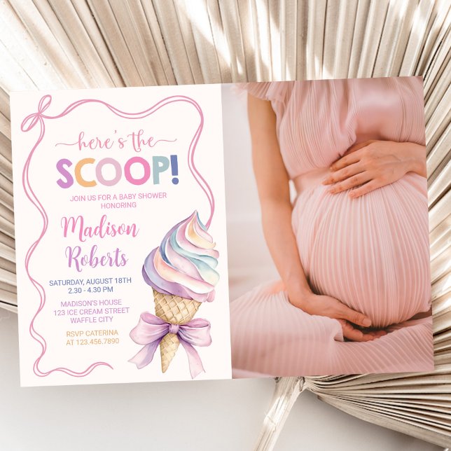 Pastel Coquette Ice Cream Girl Baby Shower Photo Invitation (Creator Uploaded)
