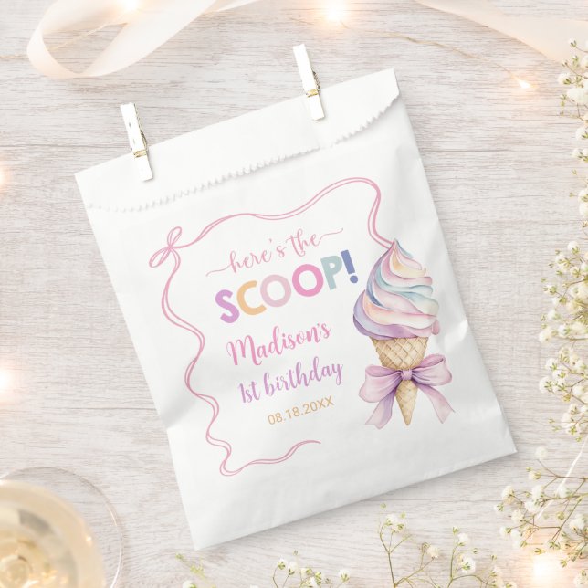 Pastel Coquette Ice Cream Girls Birthday Favour Bag (Clipped)