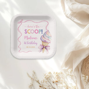 Pastel Coquette Ice Cream Girls Birthday Paper Plate