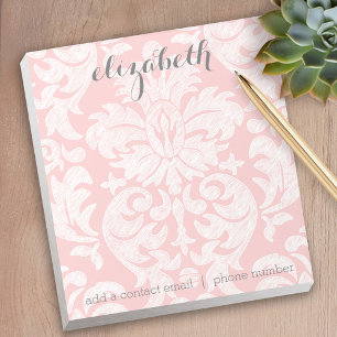 Pastel Coral and Grey Damask Suite for Women Notepad