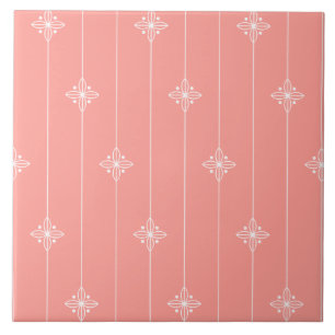 Pastel Coral Colour Floral Pattern Ceramic Tile