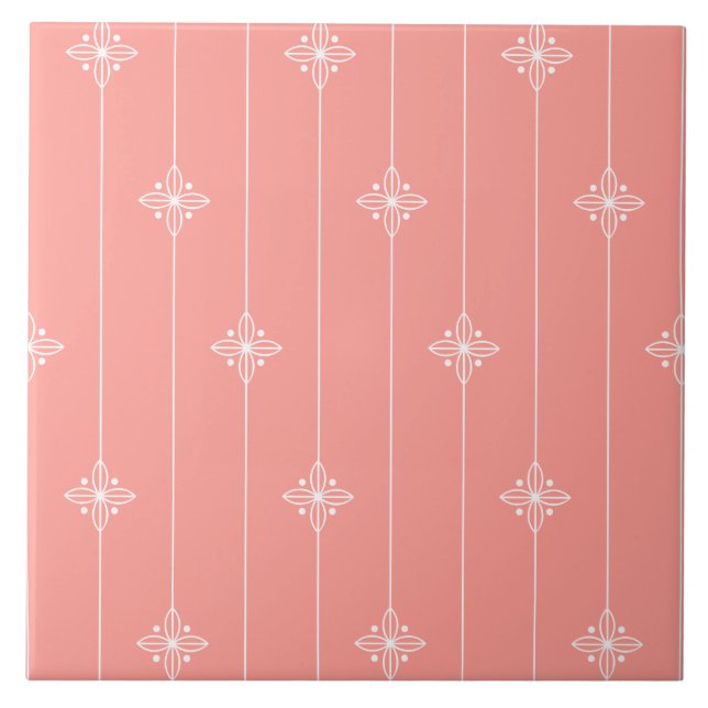 Pastel Coral Colour Floral Pattern Ceramic Tile (Front)