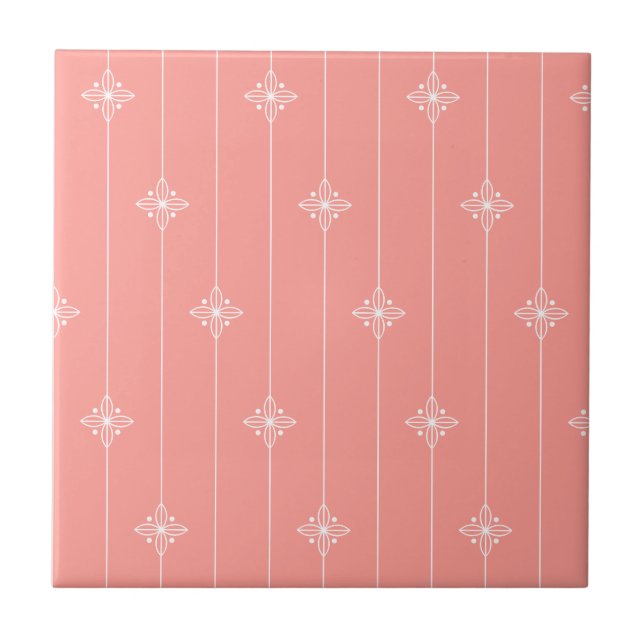 Pastel Coral Colour Floral Pattern Ceramic Tile (Front)