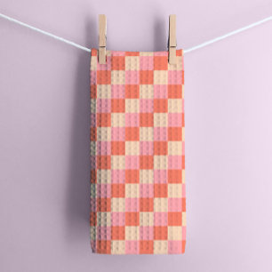 Pastel Coral Geometric Chequerboard  Tea Towel