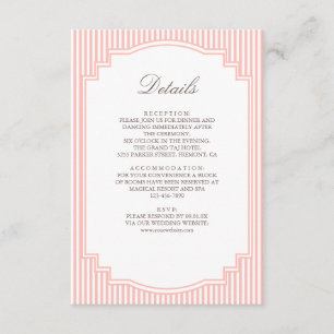 Pastel Coral Pink Striped Wedding Details Enclosure Card