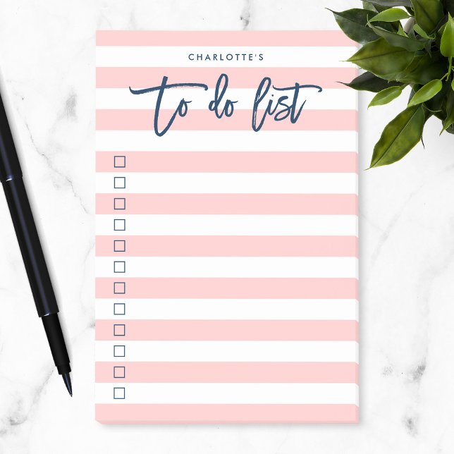 Pastel Coral Pink & White Stripes Blue To Do List Post-it Notes (Creator Uploaded)