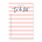 Pastel Coral Pink & White Stripes Blue To Do List