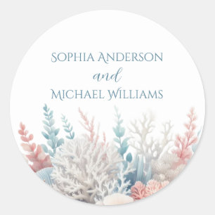 Pastel Coral Reef-Beach Wedding- Wedding Stickers