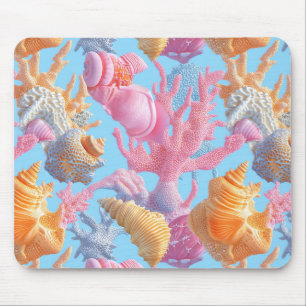 Pastel Coral Reef Seashell Lavender Turquoise Mouse Pad