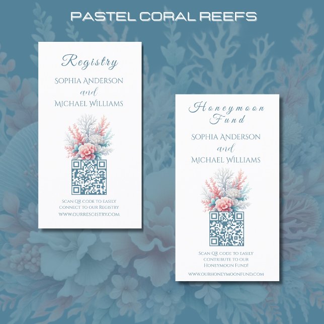 Pastel Coral Reefs-Registry-Honeymoon Business Card (Pastel Coral Reef Beach Wedding Collection Registry and Honeymoon Fund Card)
