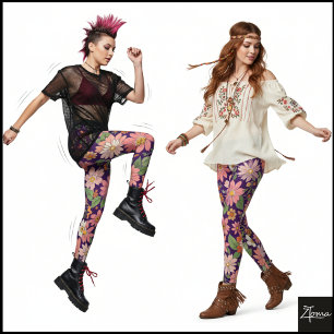 Pastel Coral Retro Floral Daisy Backdrop - Purple Leggings