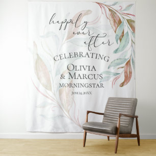 Pastel Coral Teal Foliage Wedding  Photo Backdrop Tapestry