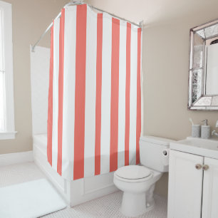 Pastel Coral White Summertime Stripes Shower Curtain