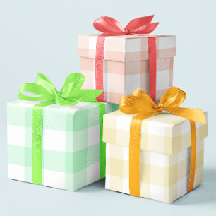 Pastel Coral Yellow and Mint Easter Gingham Multi Wrapping Paper Sheet