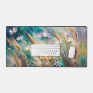 Pastel Cosmos and Grasses, Whispers of Nature Desk Mat