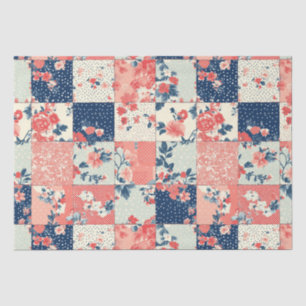Pastel Cottage Floral Quilt in Indigo and Peach Tissue Paper