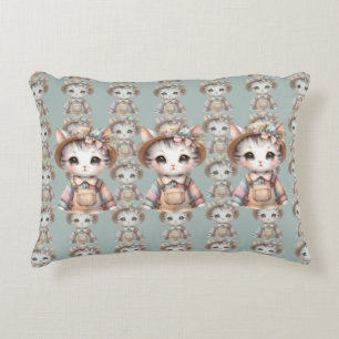 Pastel Cottagecore Cat in Overalls & Straw Hat Decorative Cushion