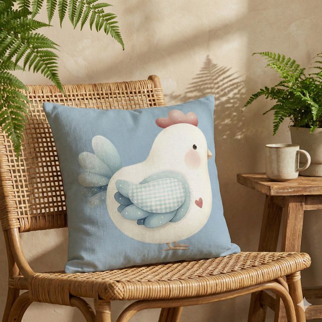 Pastel Cottagecore Chicken Cushion (Pastel Cottagecore Chicken Throw Pillow Mockup D)
