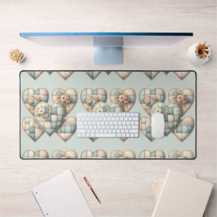 Pastel Cottagecore Patchwork Hearts Desk Mat