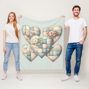 Pastel Cottagecore Patchwork Hearts Fleece Blanket