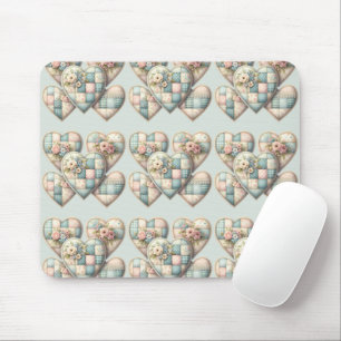 Pastel Cottagecore Patchwork Hearts Mouse Pad