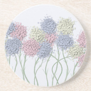 Pastel Cotton Ball Flower Scene Drink Coaster