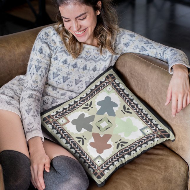Pastel Country Cottage Meeple Pattern  Cushion (Creator Uploaded)