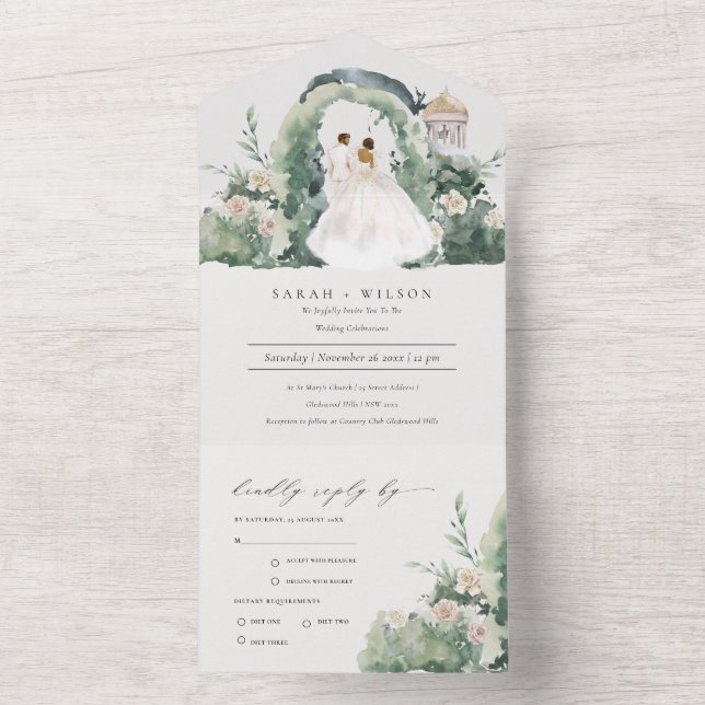 Pastel Couple Floral Garden Arch Botanical Wedding All In One Invitation (Inside)