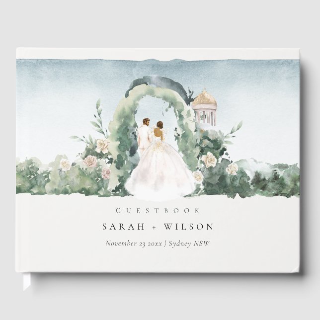 Pastel Couple Floral Garden Arch Botanical Wedding Guest Book (Front)