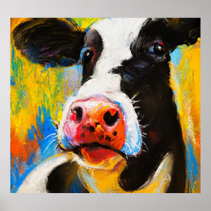 Pastel Cow Portrait Modern Painting Poster