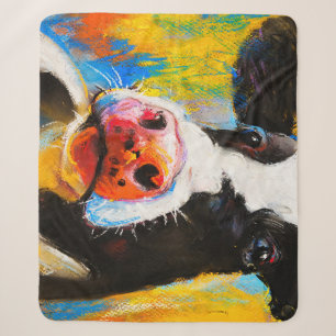 Pastel Cow Portrait Modern Painting Sherpa Blanket
