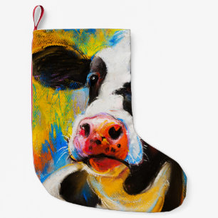 Pastel Cow Portrait Modern Painting Small Christmas Stocking