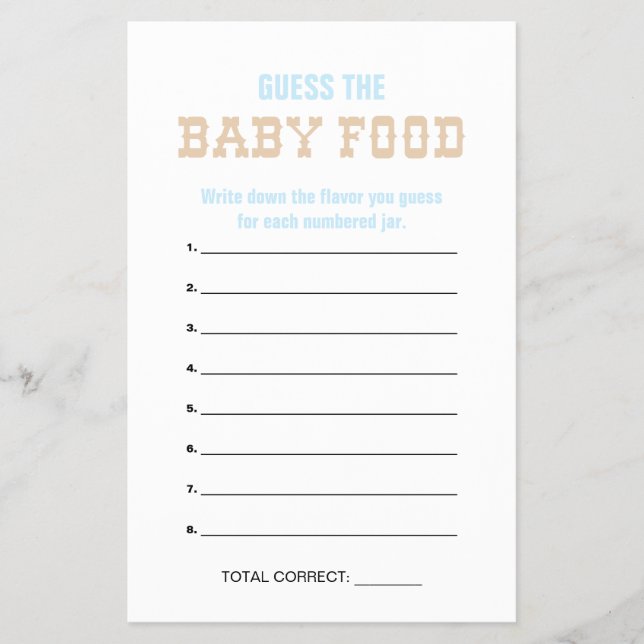 Pastel Cowboy Guess the Baby Food Shower Games Flyer (Front)
